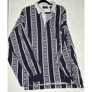 Loafers By Reed St James Shirt Men's Blue Sz 3X Striped Geometric Print 90’s VTG